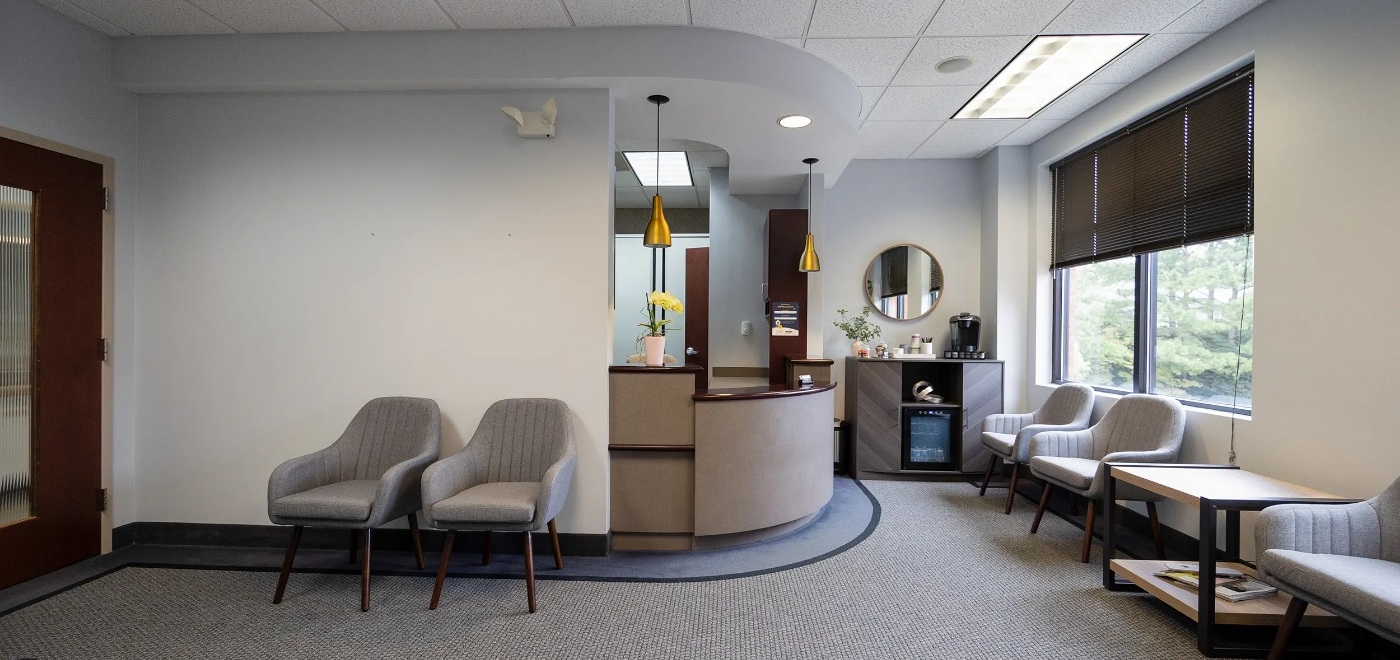 Reception area in emergency dental office in Garner